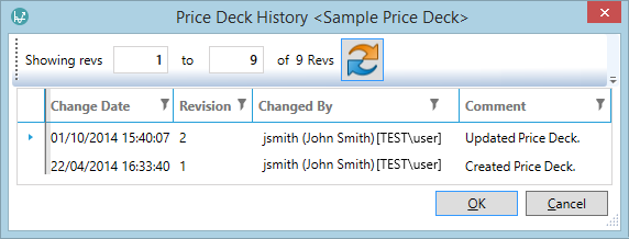 Price Deck History window